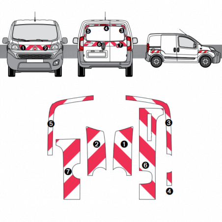 Kit de balisage - Fiat Fiorino portes battantes. Bandes adhésives 3M pré-découpés prêtes à poser